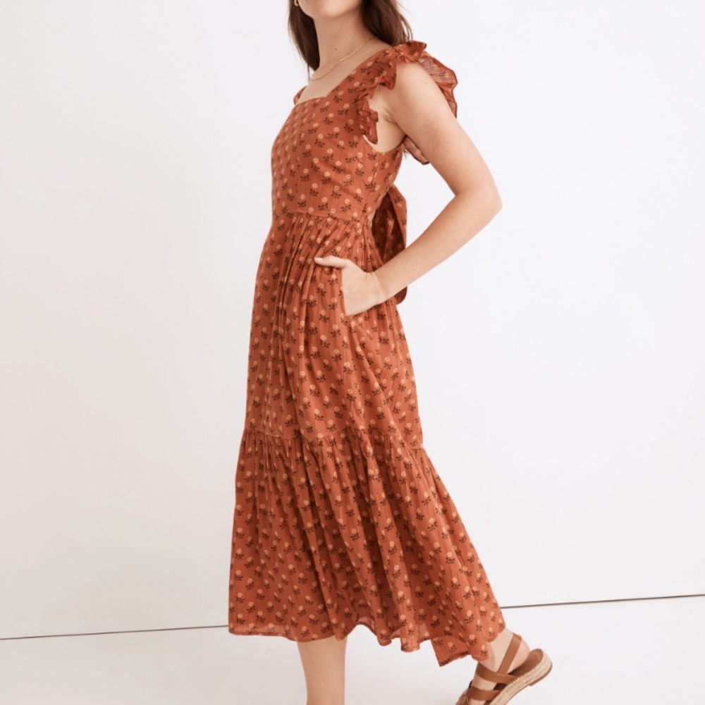 NWOT MADEWELL Ruffle Tiered Midi Dress in Wild Calendula floral Block-Print